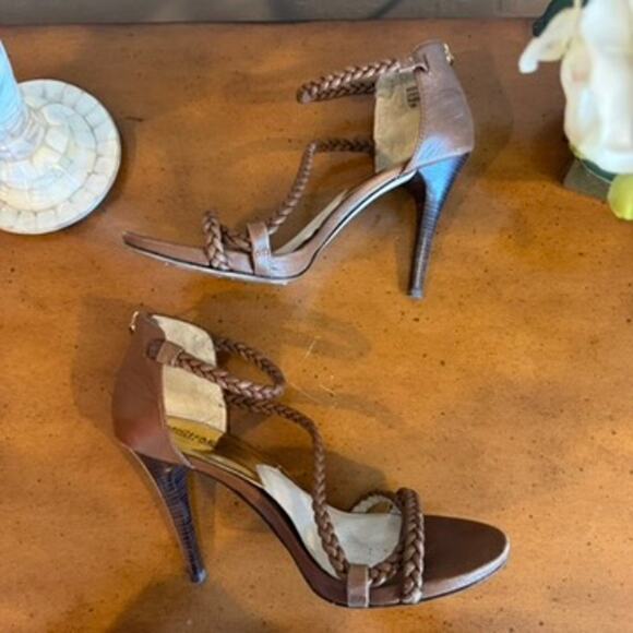 Michael Kors Brown Braided Leather Strappy Heels Sandals Size 10M - Picture 6 of 6